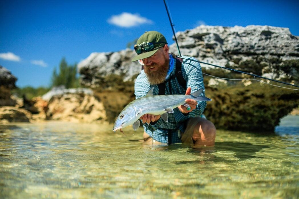 Fly fishing for bonefish, Bahamas