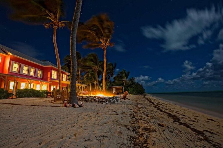 Outside Bair's Lodge at night