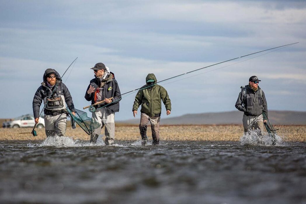 Fishing guides traversing water