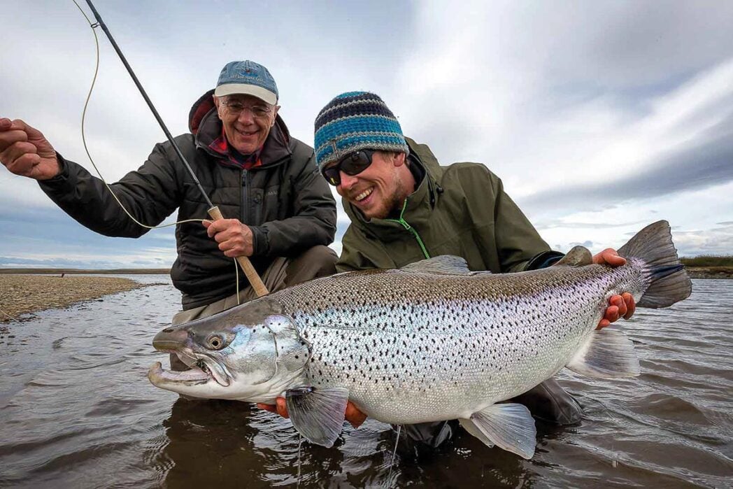 Massive sea-run brown trout (sea-trout) caught on the Rio Grande in Argentina