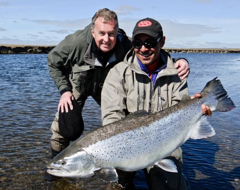 Anglers with Trophy sea-run brown trout, Villa Maria