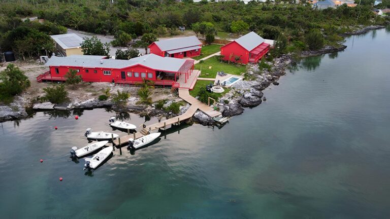 Abaco Lodge and skiff boats from air