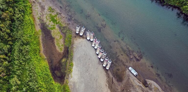 Fishing boat sleds on the Kanektok River, Alaska