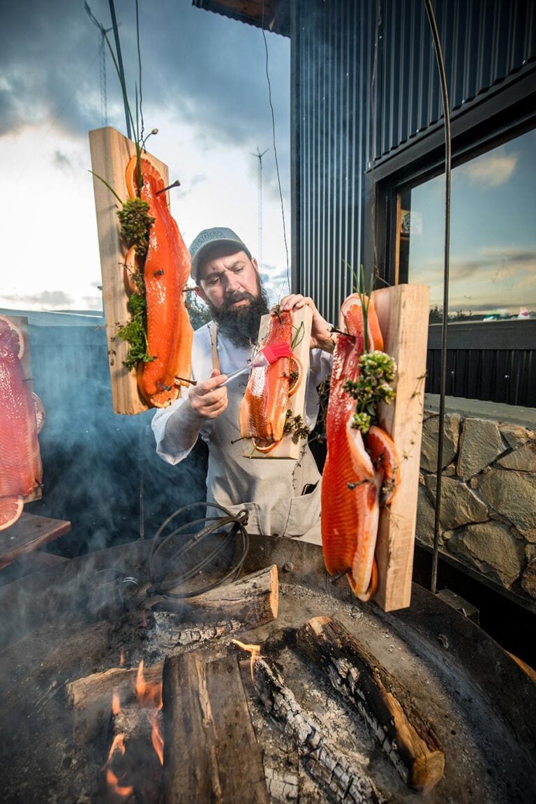 Fish smoking over open fire