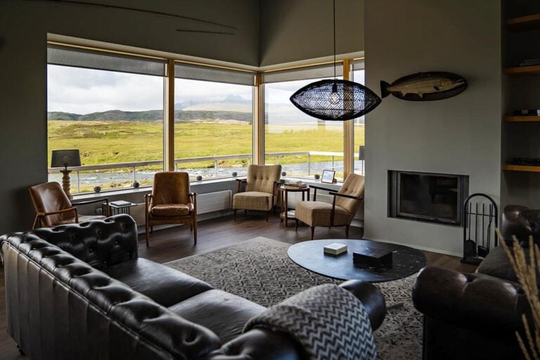 High-end Icelandic fishing lodge with river views