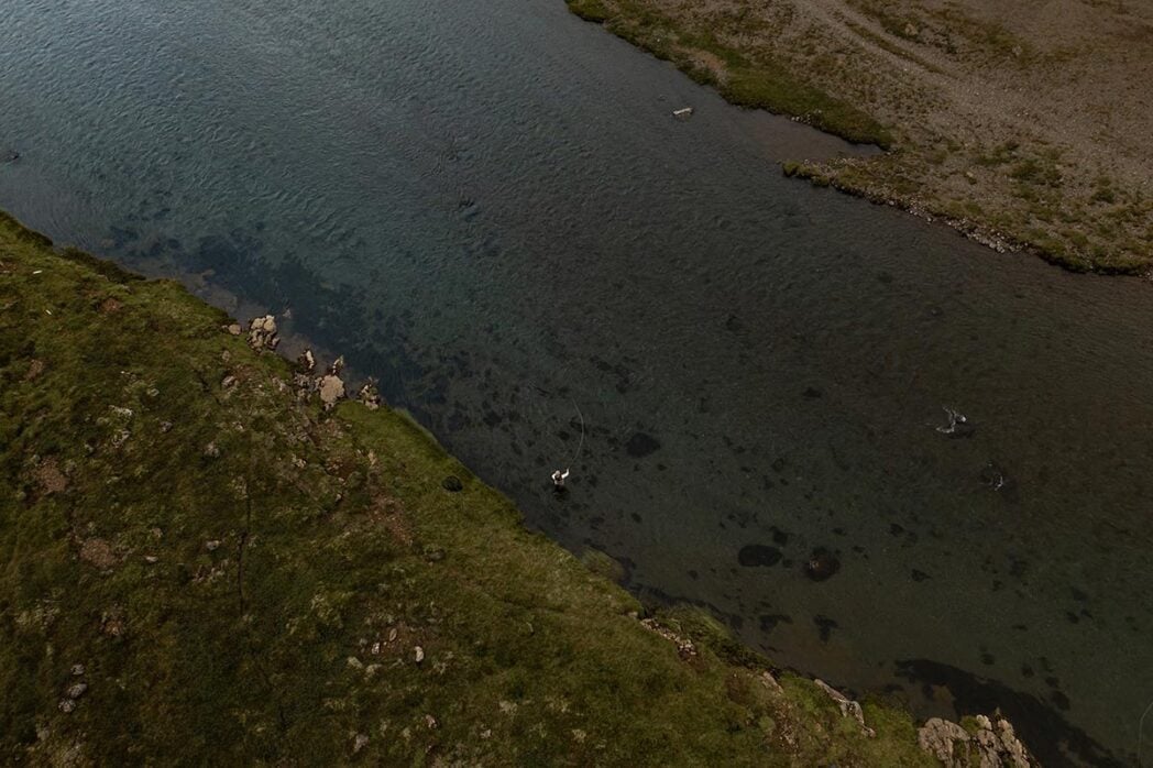 Straumfjarðará river fishing aerial photo, Iceland