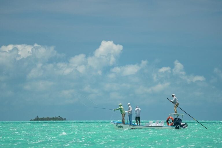 Fly fishing from skiff in Mexico