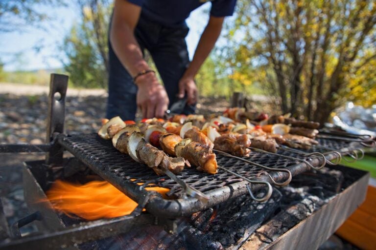 Grilling food at Mongolian fishing camp