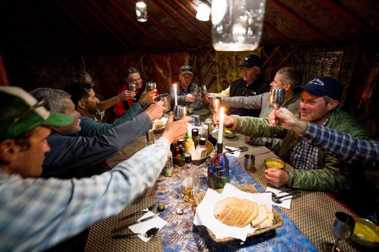 Dining inside ger - Mongolian fishing camp