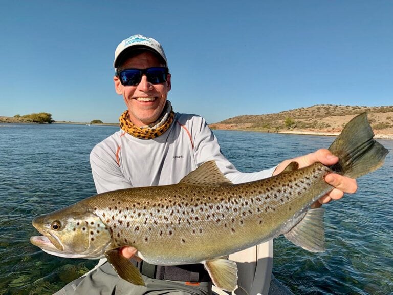 Large Patagonia trout held by angler