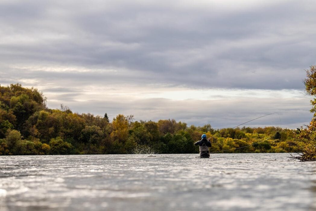 Double handed spey casting on Alaskan river