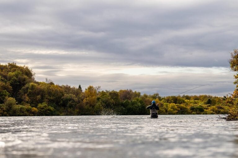 Double handed spey casting on Alaskan river