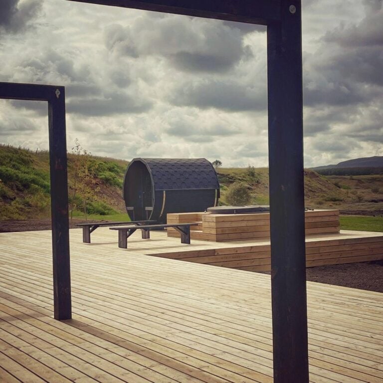 Outdoor sauna at fishing Lodge, Iceland