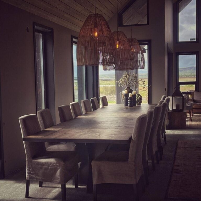 Dining at luxury fishing lodge, Iceland