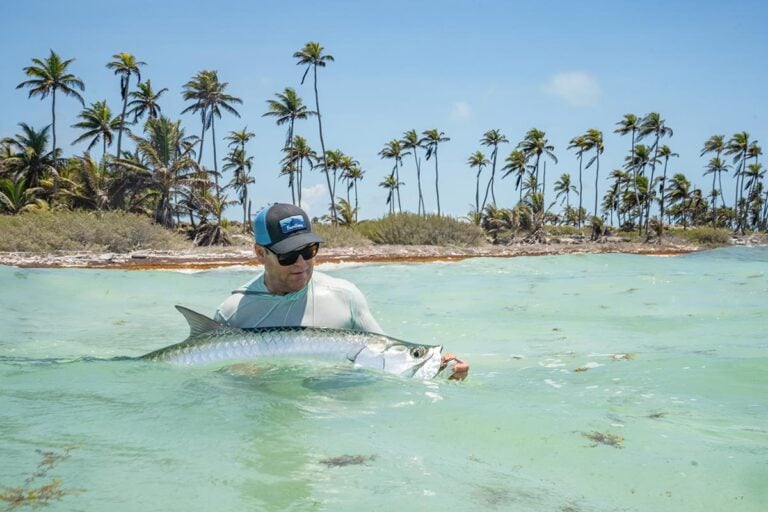 Tarpon fly fishing Mexico, releasing fish