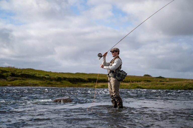 Spey casting on river in Iceland