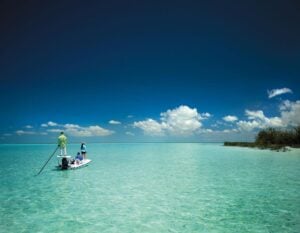 Skiff boat bonefishing Bahamas
