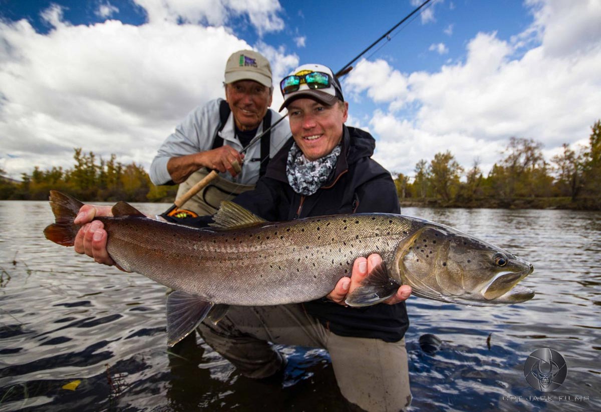 Taimen trout caught on Mongolian river