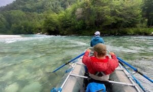 Raft fishing river, Chile