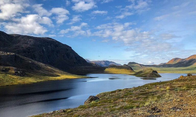 Mountain lake in summer in Greenland