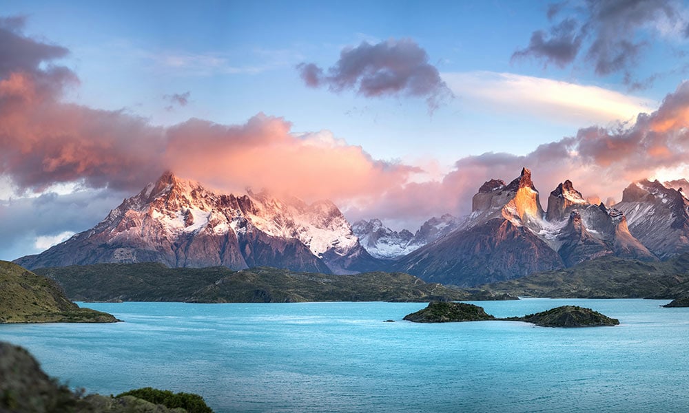 Mountains and glacial lake in Chile Patagonia