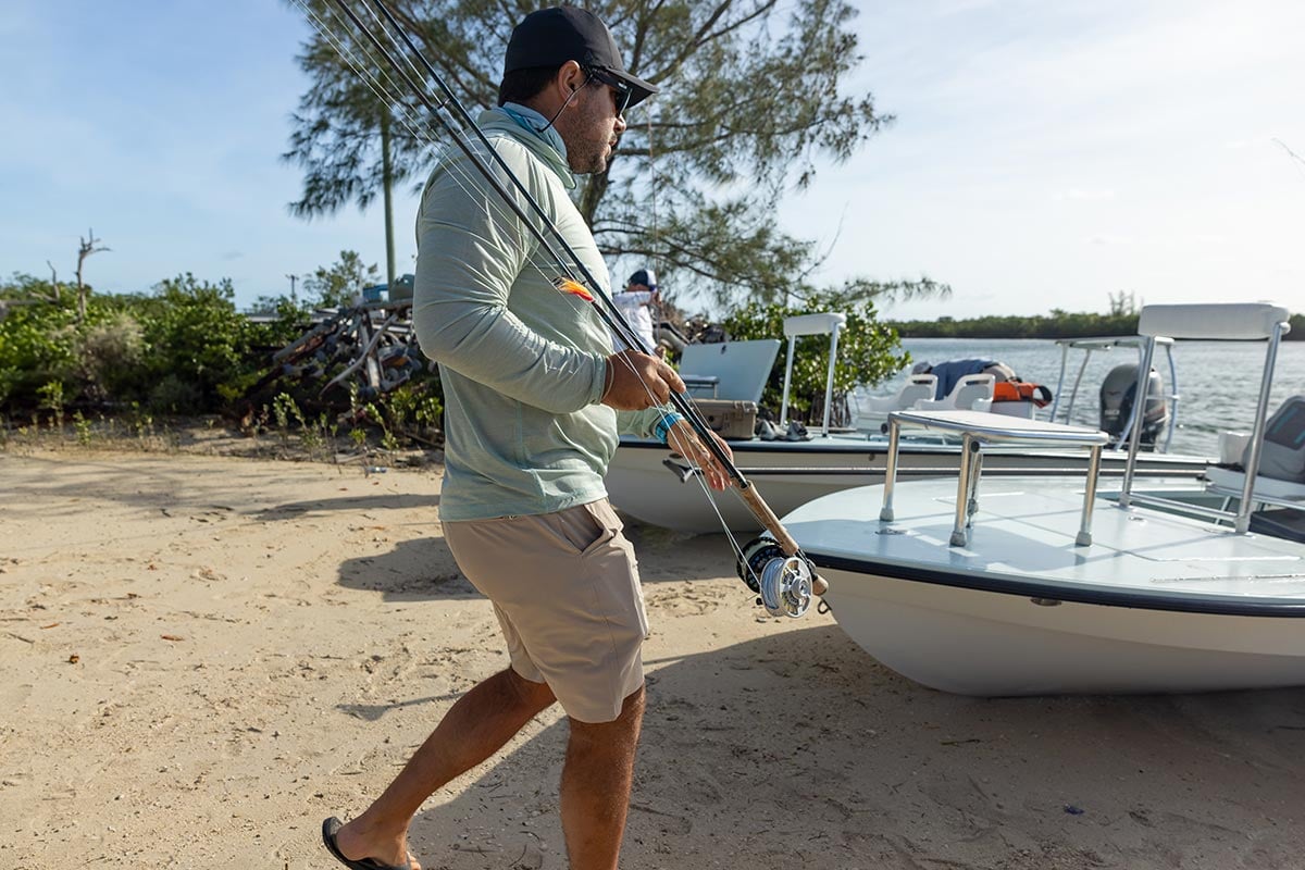 Fishing guide preparing skiffs in the bahamas