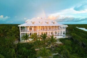 Luxury bonefishing lodge in amongst lush trees in the Bahamas on Abaco island