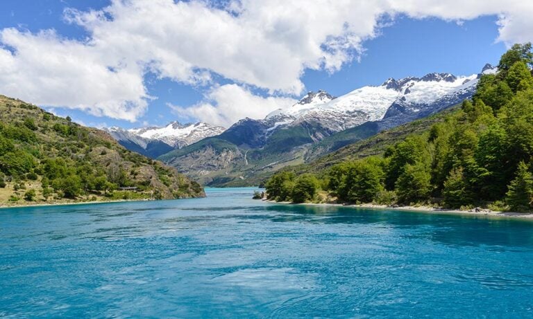 Argentina landscape with lake and rugged Patagonia mountains