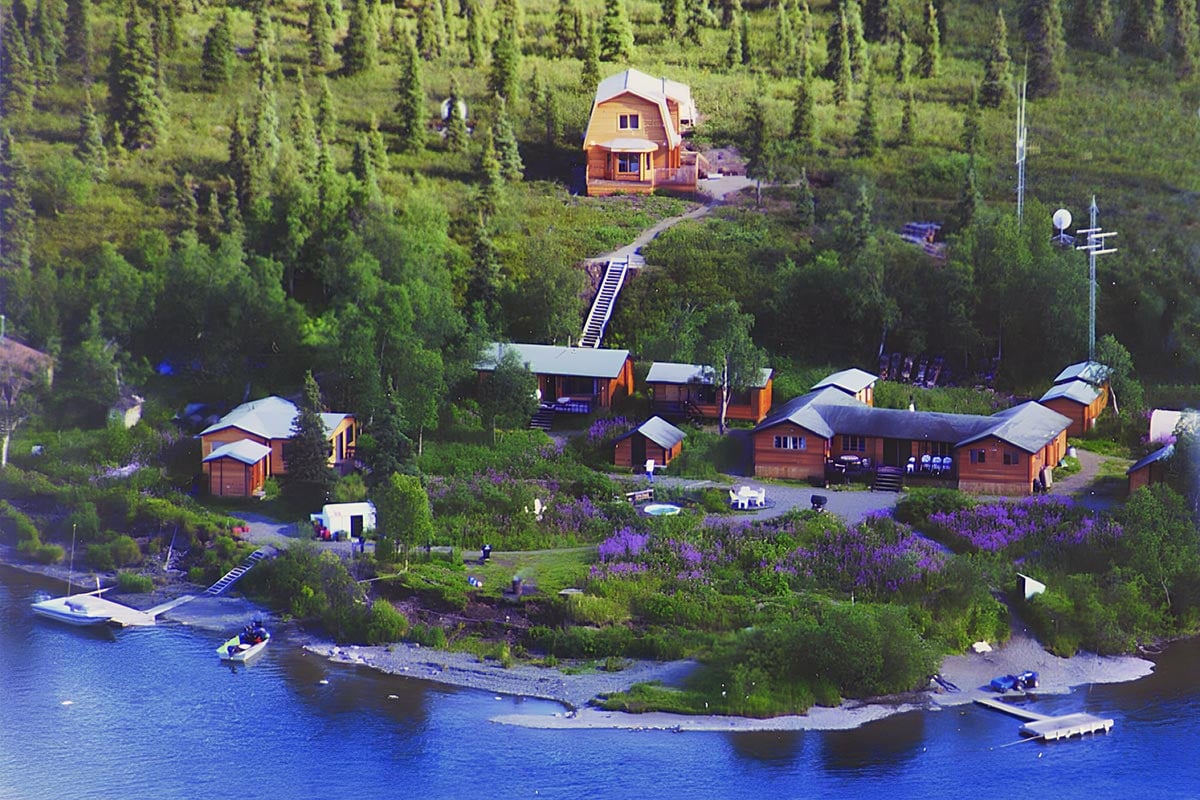 Royal Coachman Lodge cabins beside the Nuyakuk River in Alaska, remote fly-out fishing lodge in Bristol Bay